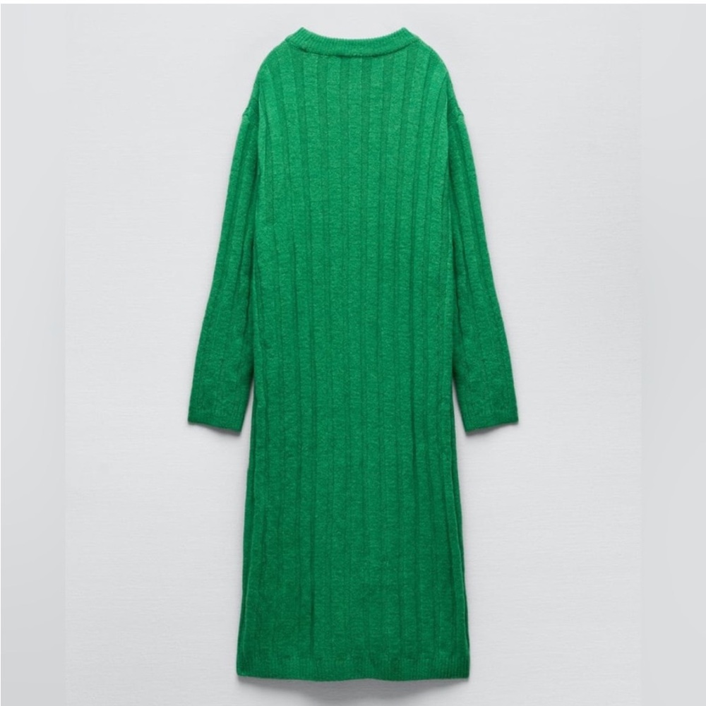🟢 ZARA Bloggers Fav Long-Sleeved Ribbed Knit Midi Dress Size SM. Sweater Dress - Picture 8 of 16